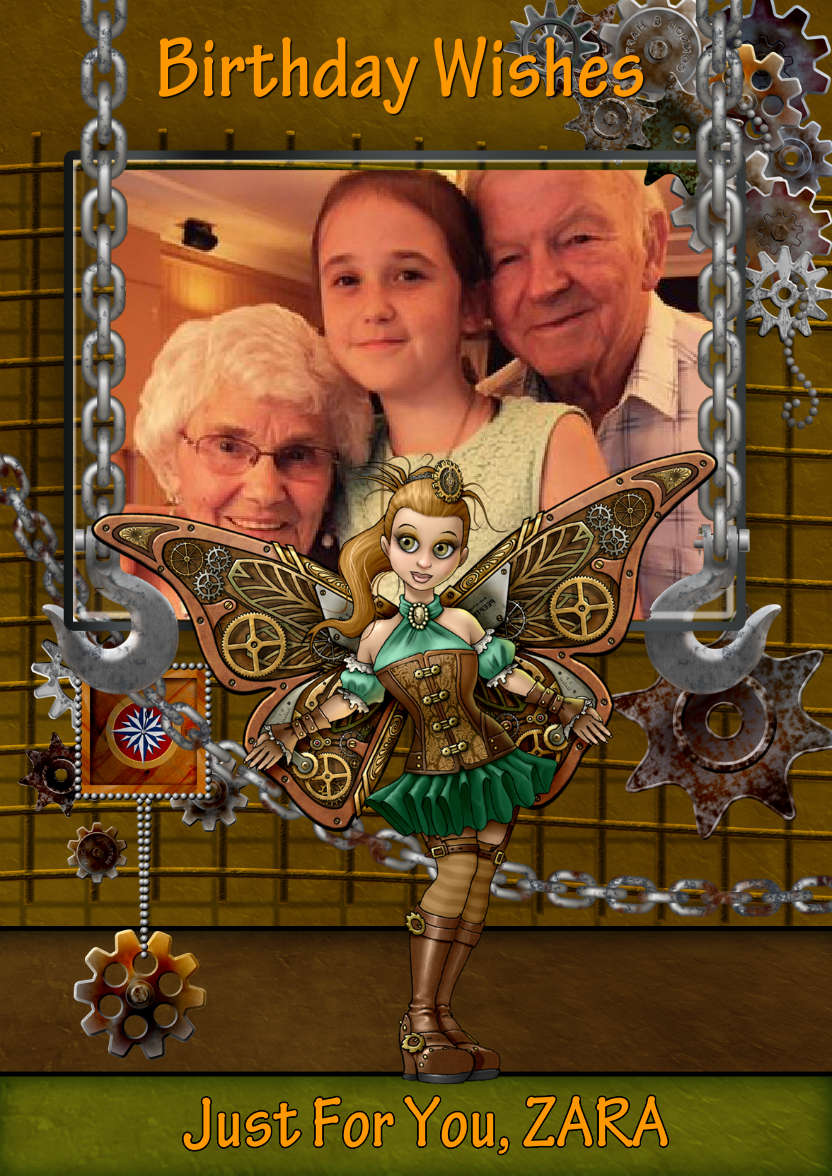 Custom Photo Greeting Card Steampunk Fairy - card made with Crafty Bob's Card Creator