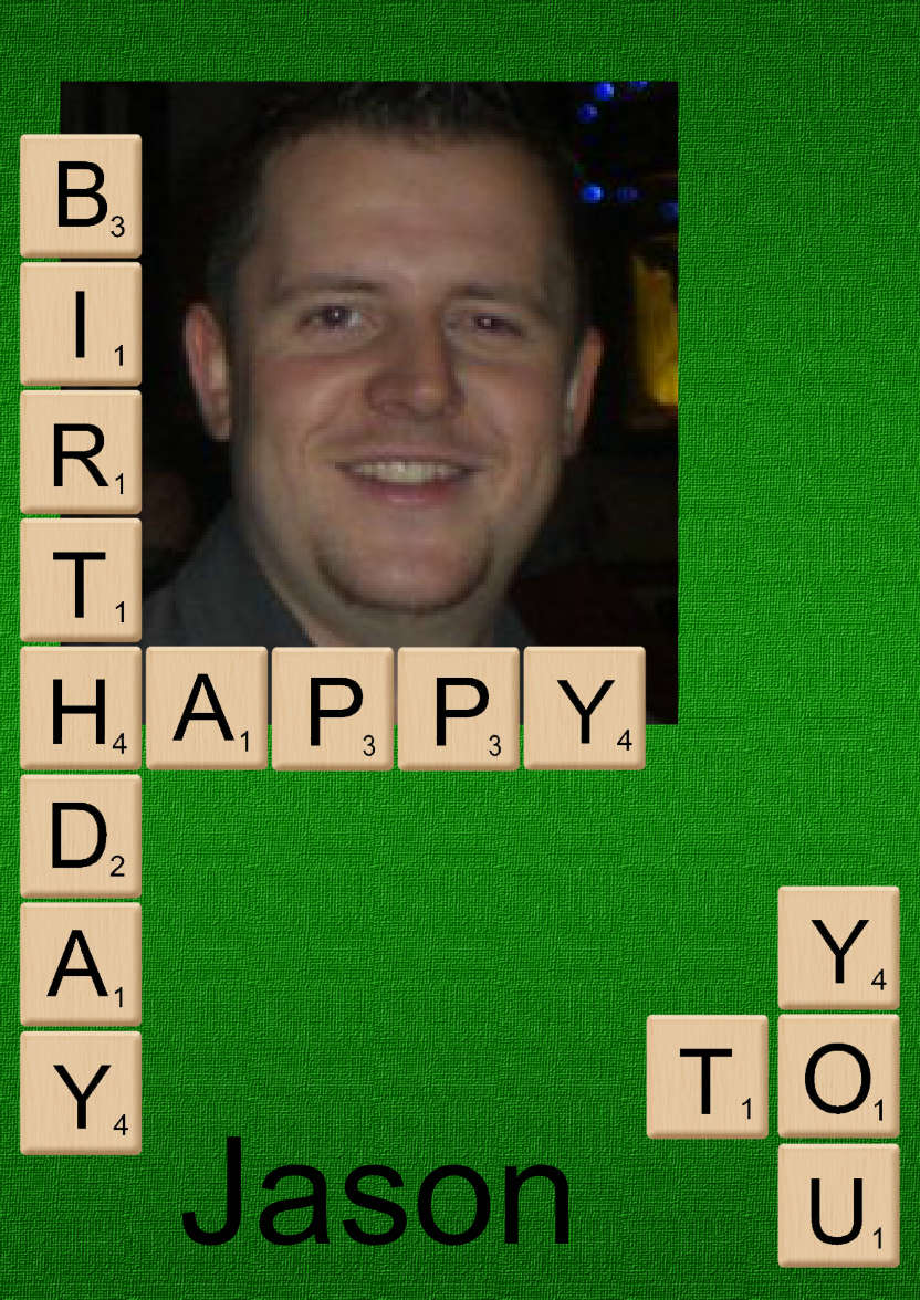 Scrabble Birthday Photo Card - card made with Crafty Bob's Card Creator