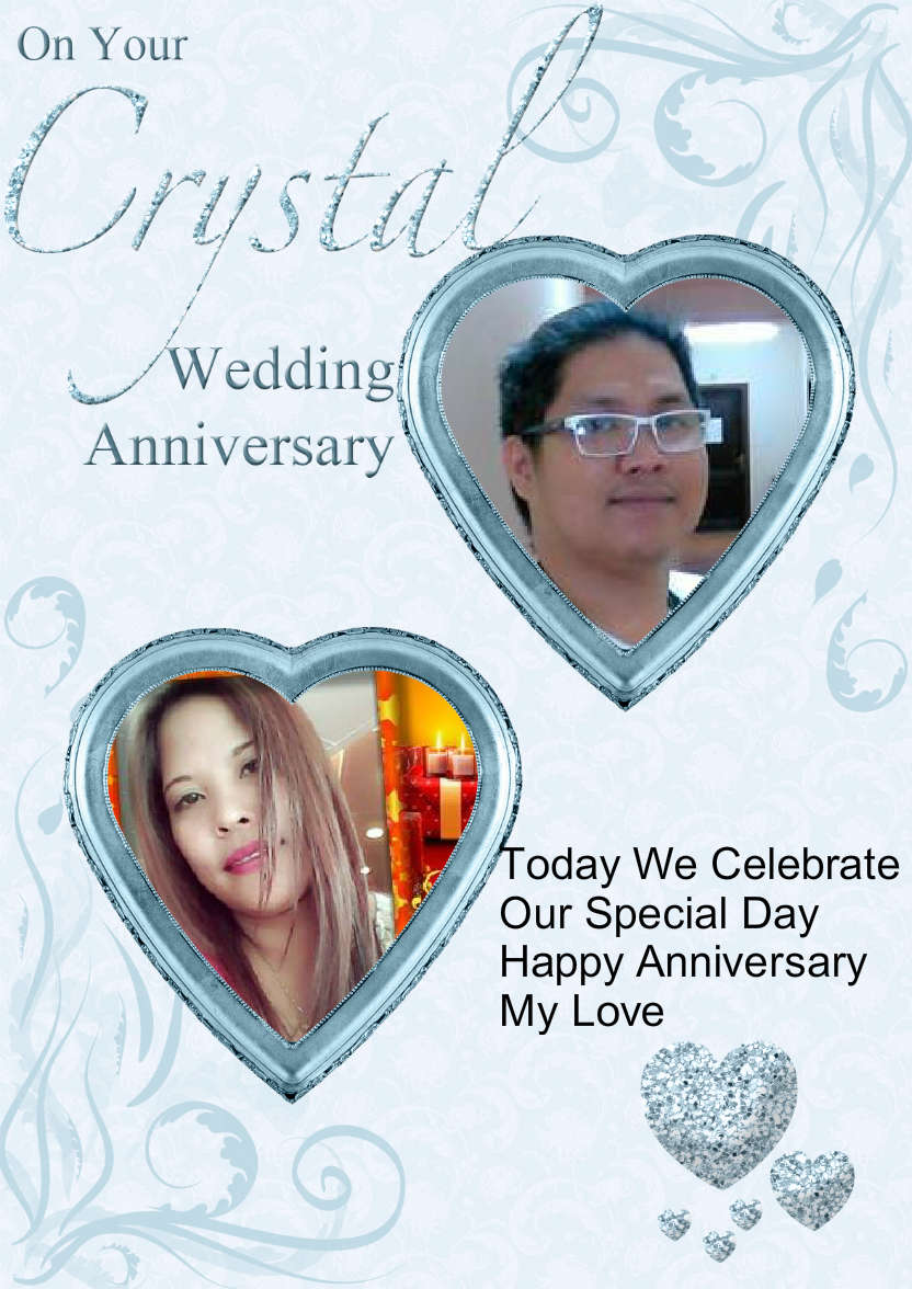 Crystal Wedding Anniversary Hearts Photo Card - card made with Crafty Bob's Card Creator