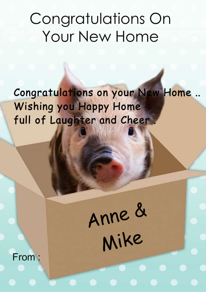 Cute Pig New Home Card - card made with Crafty Bob's Card Creator