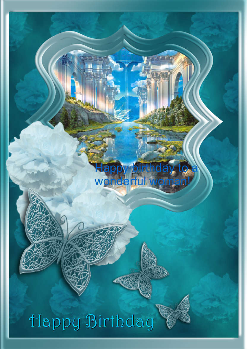 Teal Carnations and Butterflies - card made with Crafty Bob's Card Creator
