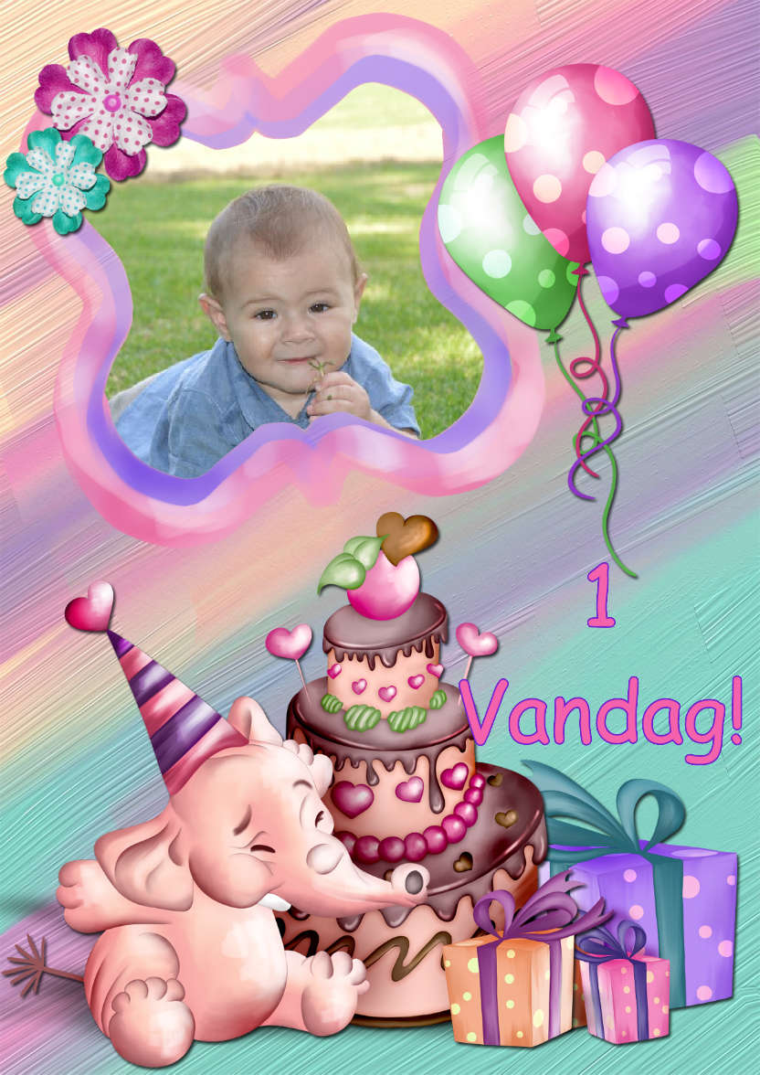 Elephant Birthday -  Girl's Age Aperture Card - card made with Crafty Bob's Card Creator