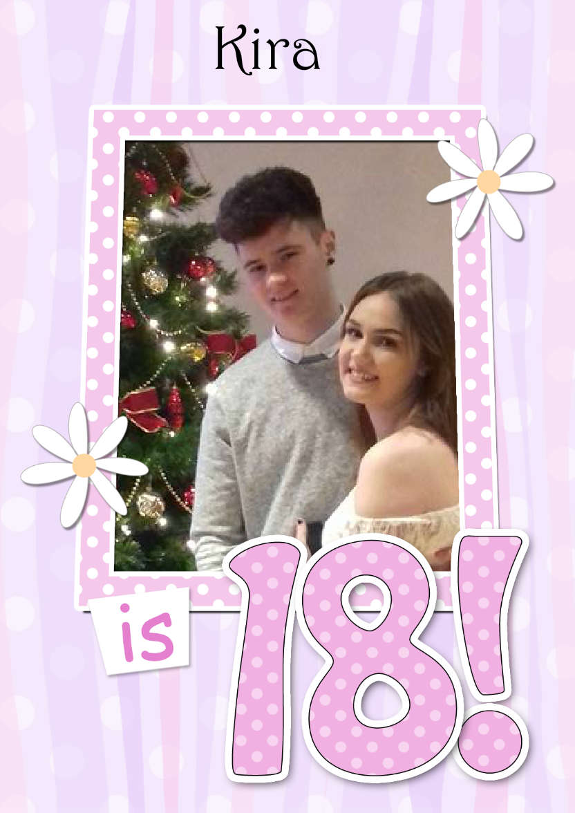 18th Birthday Stripes & Flowers Photo Upload Card - card made with Crafty Bob's Card Creator