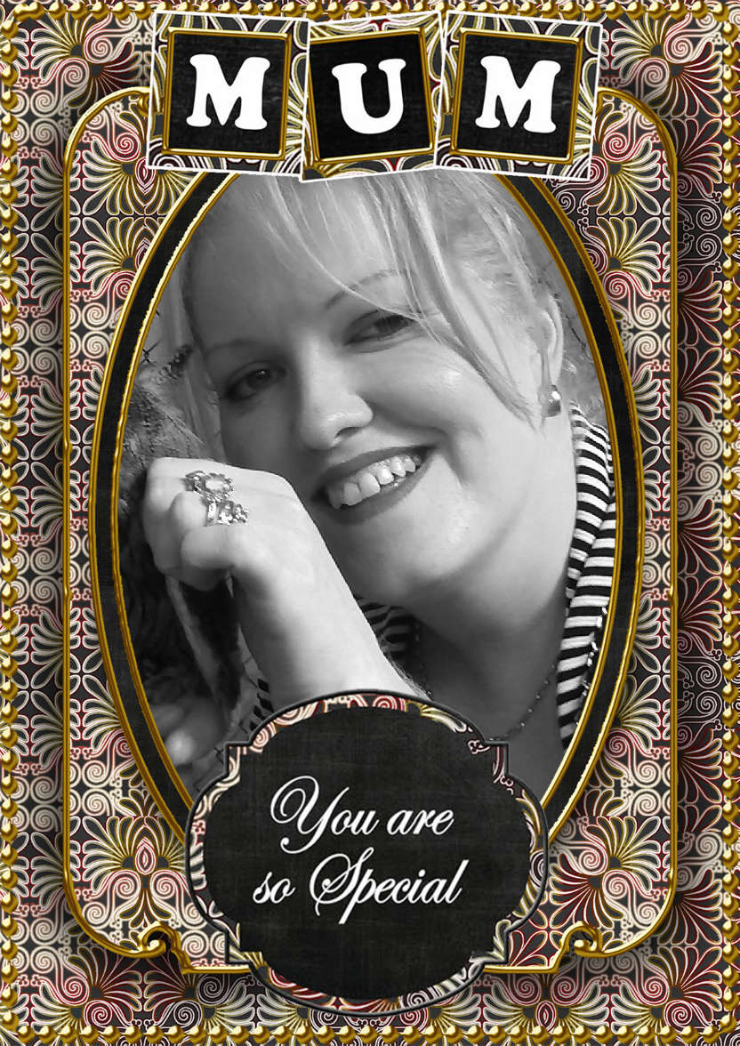 Black Metallic Fleur Mum Photo Card - card made with Crafty Bob's Card Creator