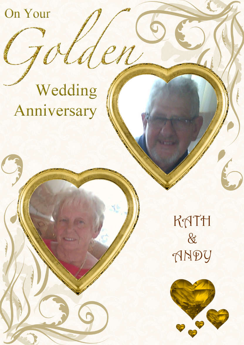 Golden Wedding Anniversary Hearts Photo Card - card made with Crafty Bob's Card Creator