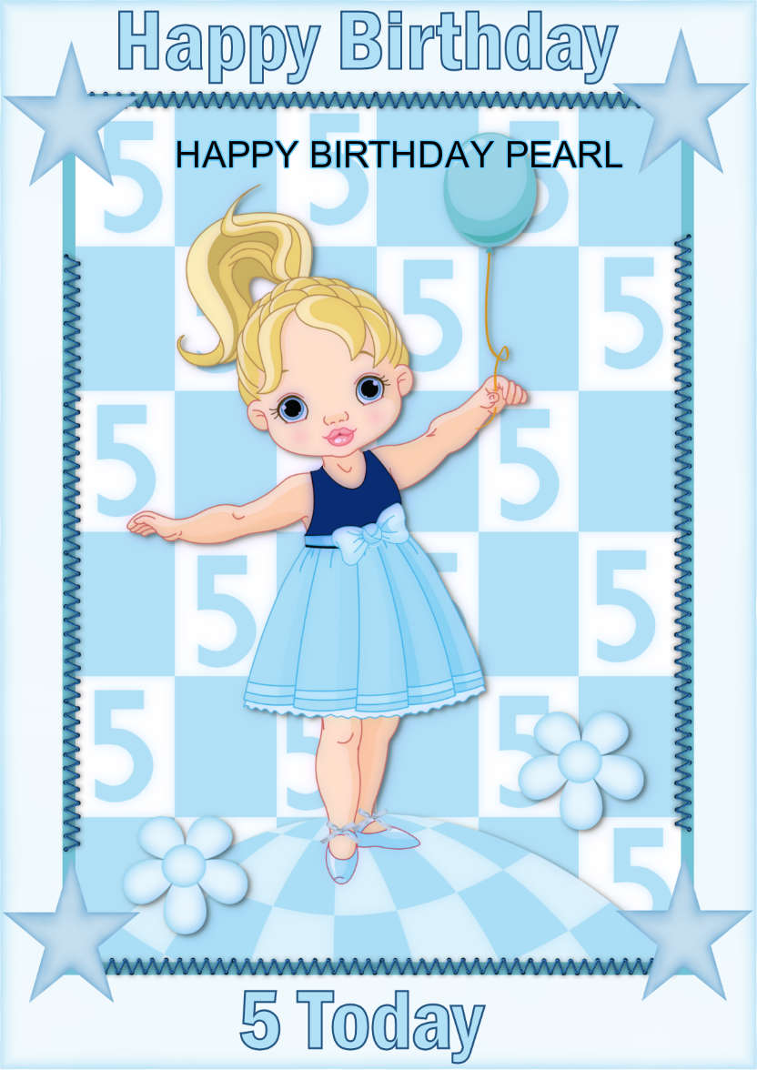 Happy 5th Birthday Girl in Blue - card made with Crafty Bob's Card Creator