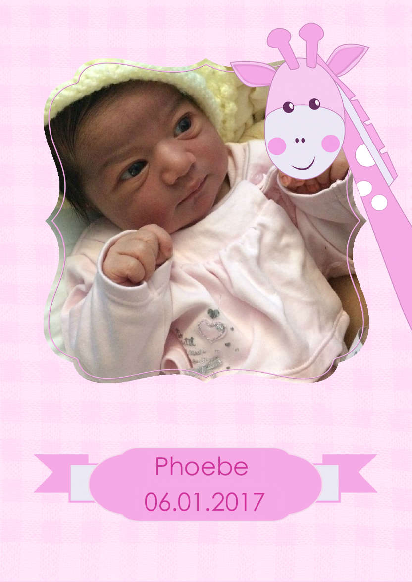 Baby Girl Giraffe Photo Card - card made with Crafty Bob's Card Creator