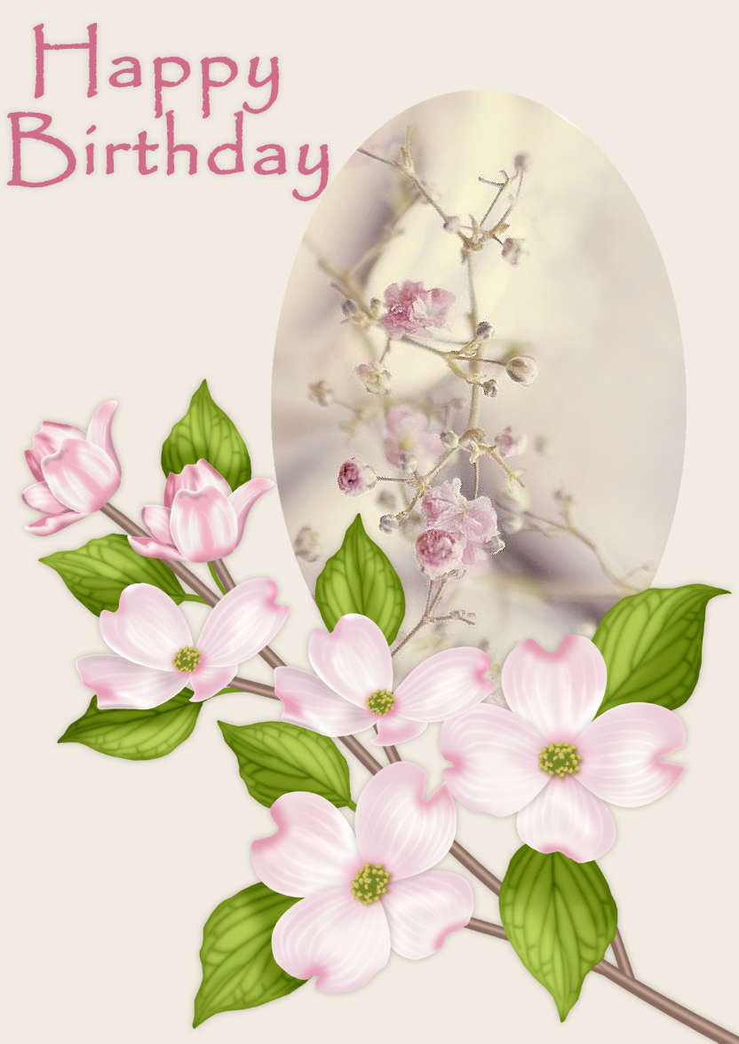 Birthday - Dogwood Flowers - card made with Crafty Bob's Card Creator