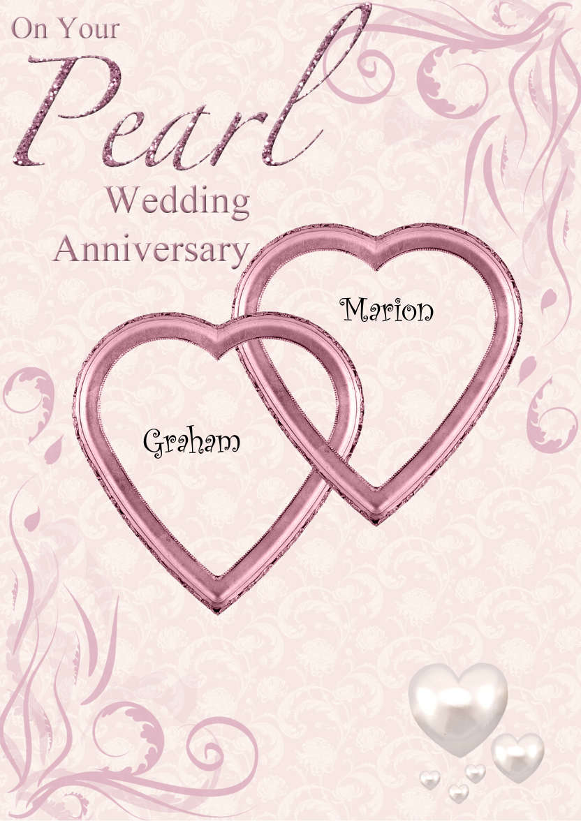 Pearl Wedding Anniversary Hearts Entwined Card - card made with Crafty Bob's Card Creator