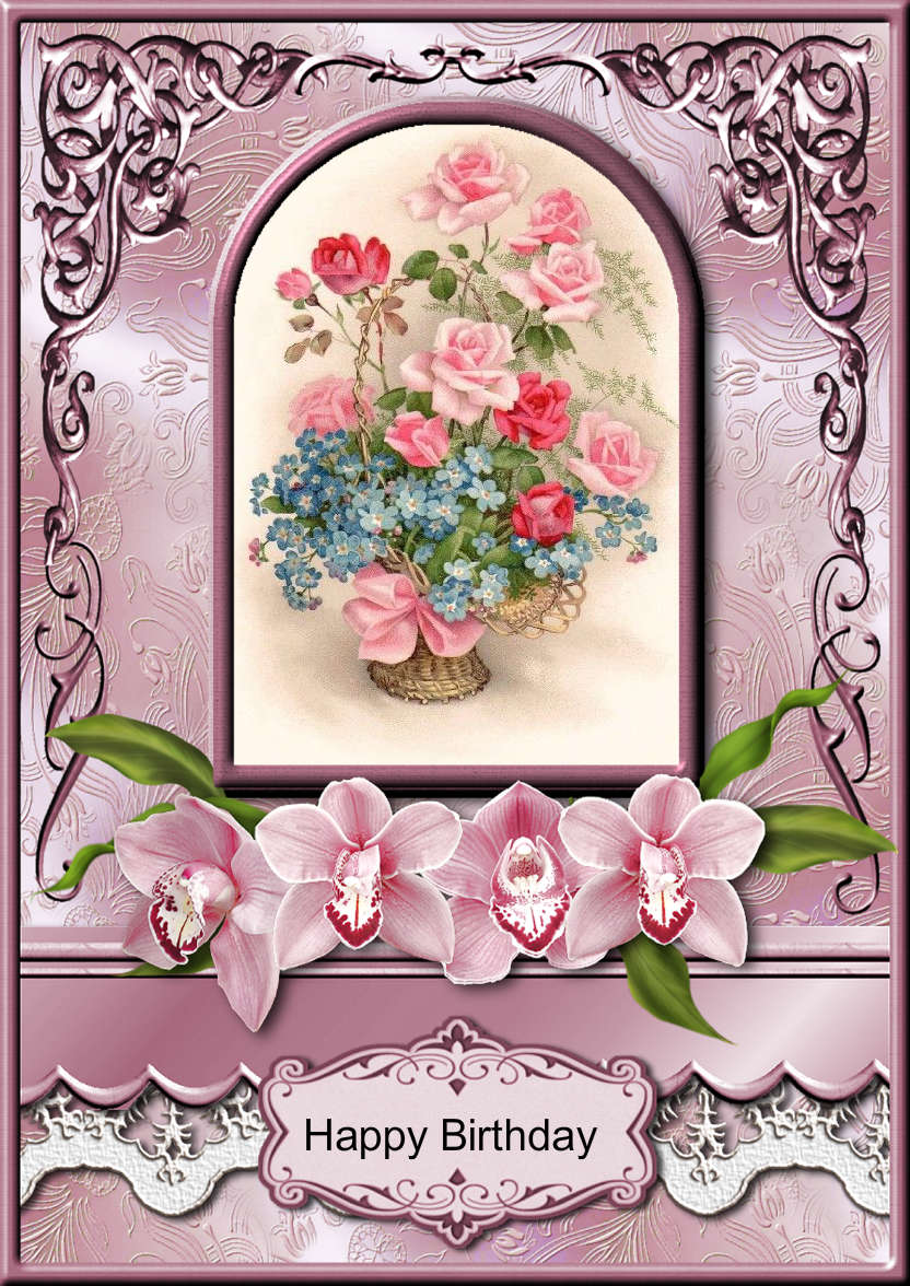 Pink Orchids Arched Frame Card - card made with Crafty Bob's Card Creator