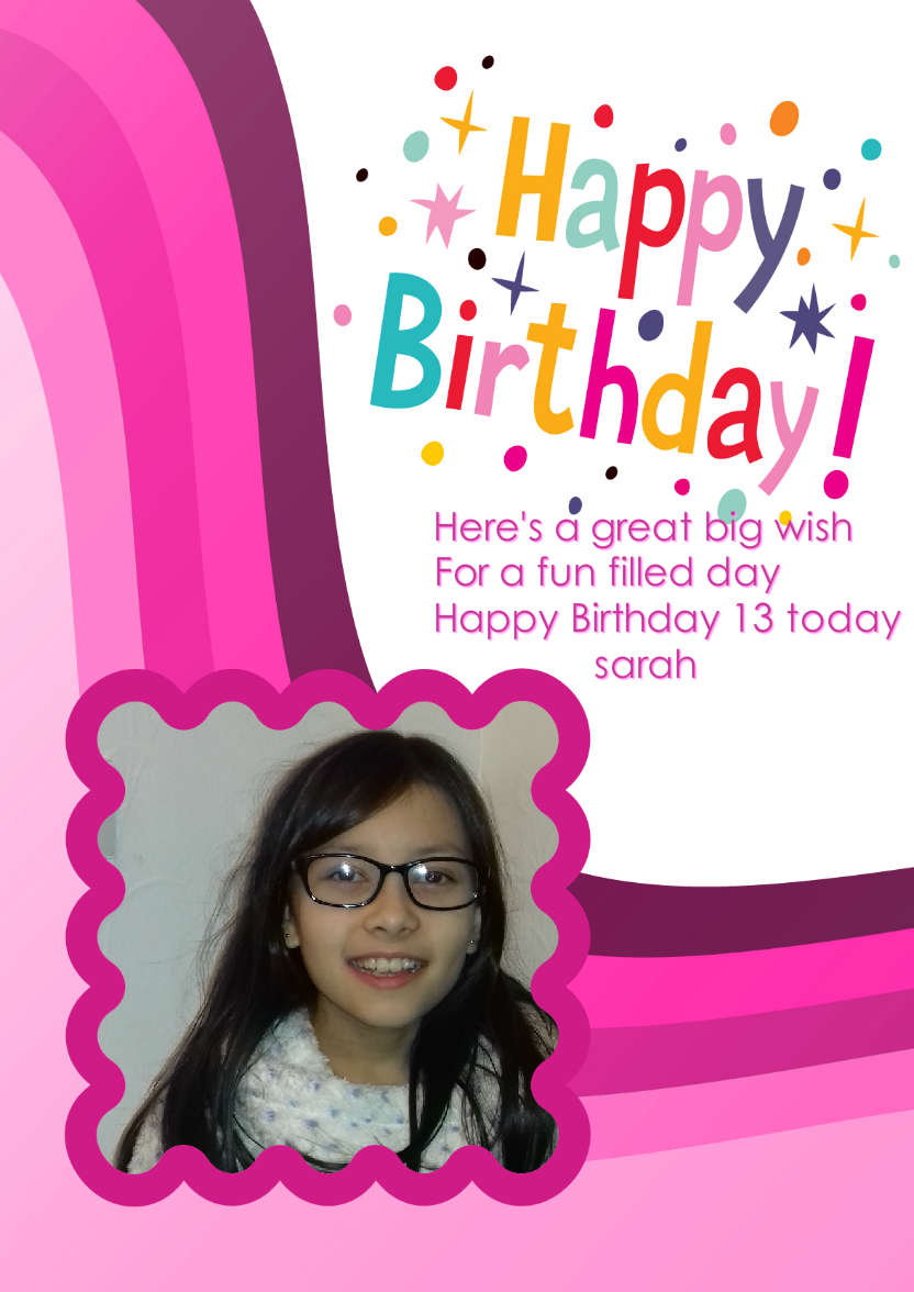 Pink Birthday Wave Card Front - card made with Crafty Bob's Card Creator