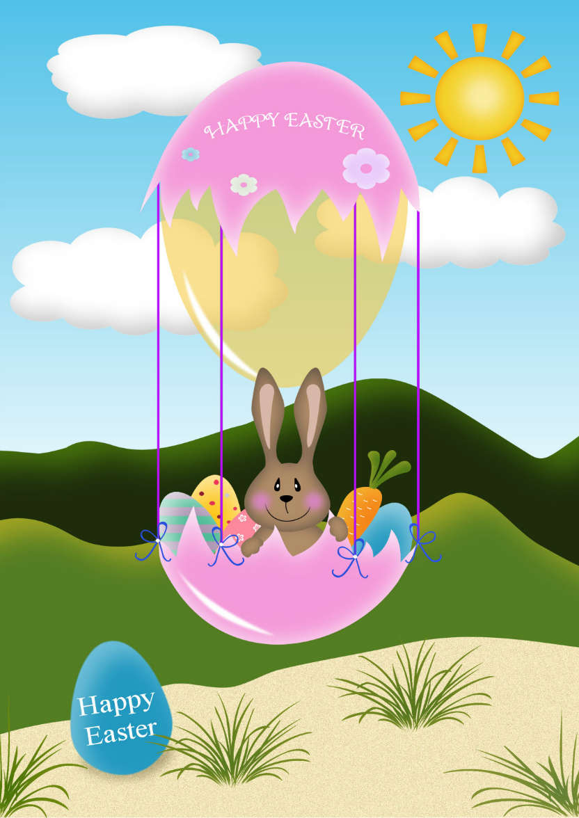 Easter Bunny in Air Balloon - card made with Crafty Bob's Card Creator