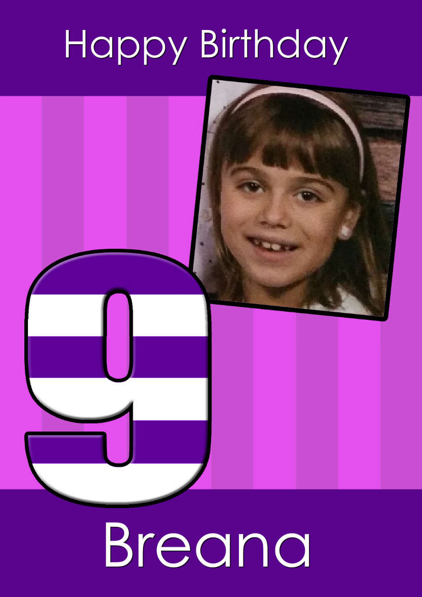 Age 9 Stripes Birthday Girl - card made with Crafty Bob's Card Creator