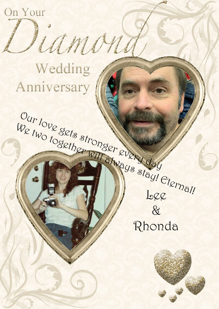 Diamond Wedding Anniversary Hearts Photo Card - card made with Crafty Bob's Card Creator