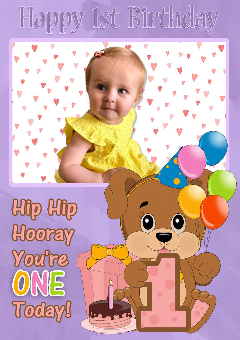 1st Birthday Puppy Dog Your Photo Here Card - card made with Crafty Bob's Card Creator