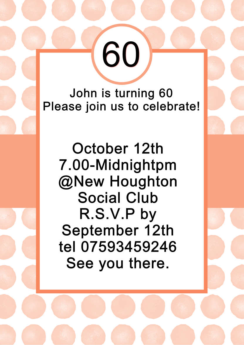 Orange Party Invitation - card made with Crafty Bob's Card Creator