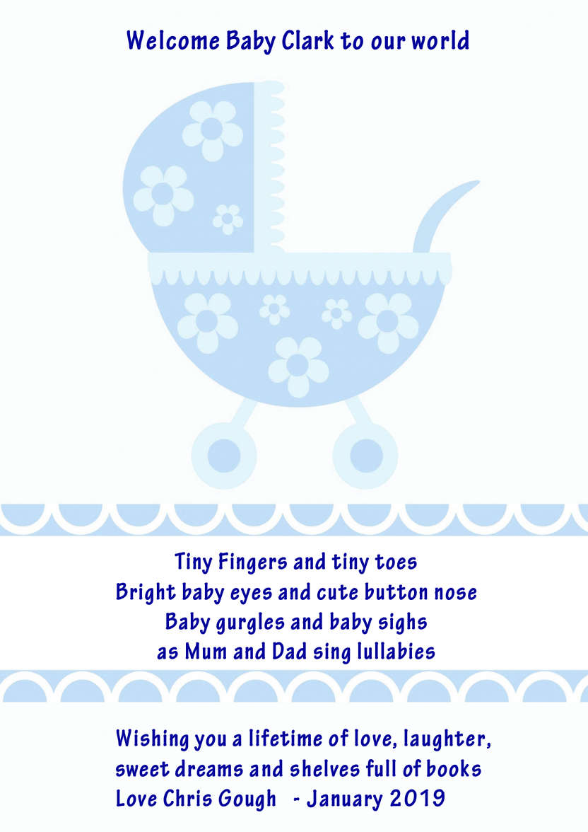 New Baby Boy Pram Card Front - card made with Crafty Bob's Card Creator