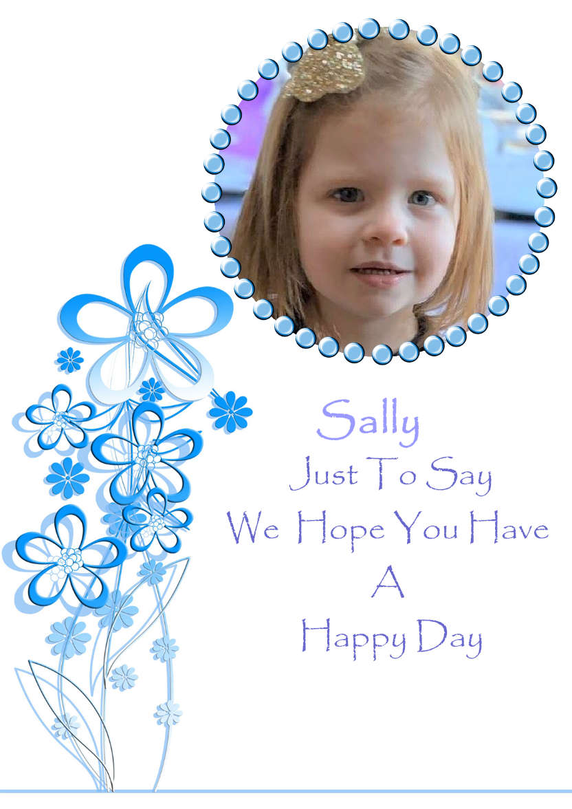 Blue Flowers and Frame Photo Card - card made with Crafty Bob's Card Creator