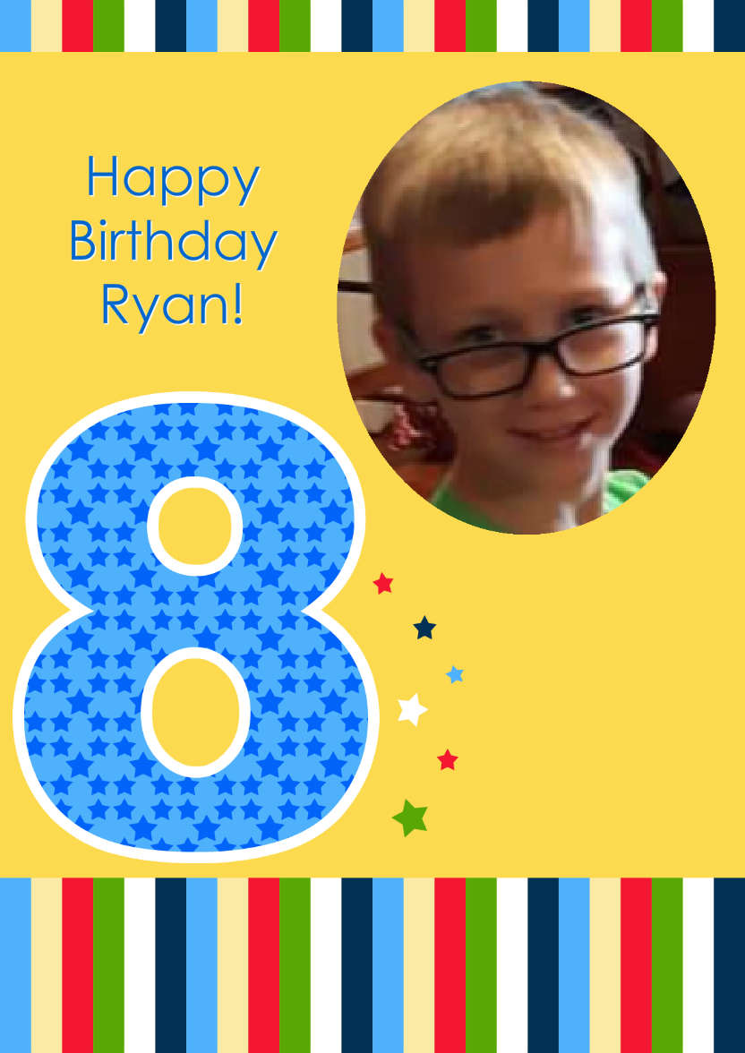 Age 8 Photo Card Boy - card made with Crafty Bob's Card Creator