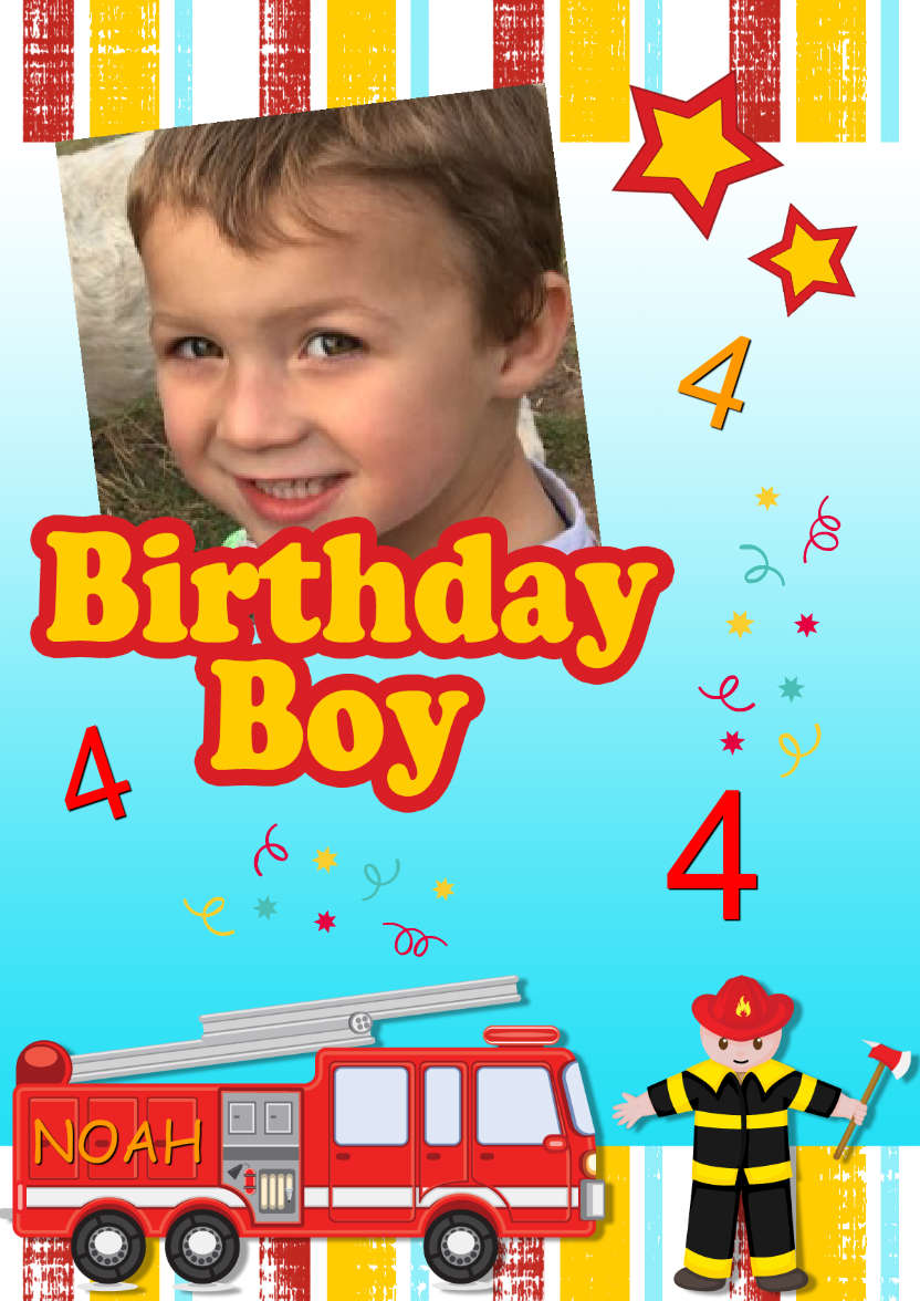 Fire Fighter Birthday Photo Card - card made with Crafty Bob's Card Creator