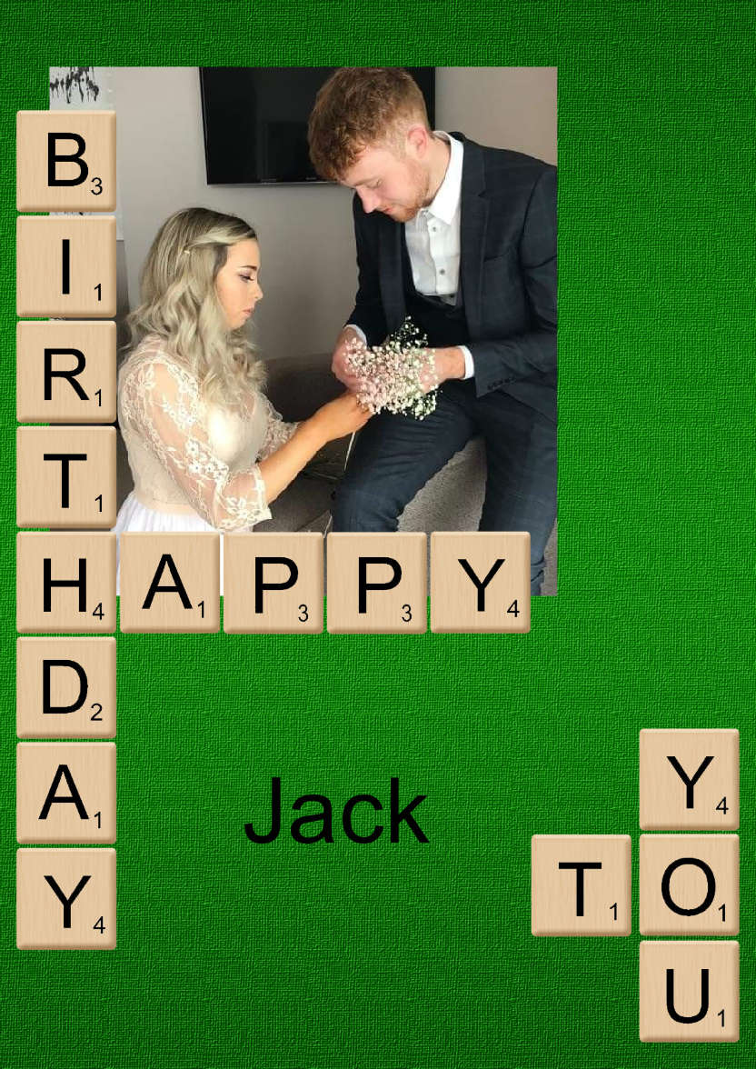 Scrabble Birthday Photo Card - card made with Crafty Bob's Card Creator