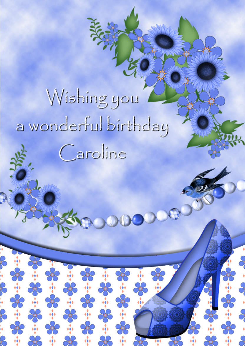 Blue Flowers Birthday Card - card made with Crafty Bob's Card Creator