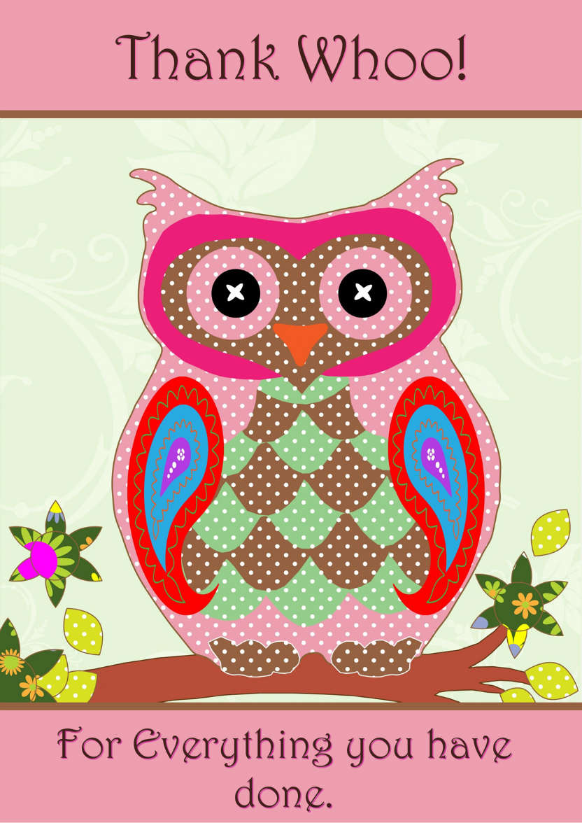 Thank Whoo Owl Card Front - card made with Crafty Bob's Card Creator