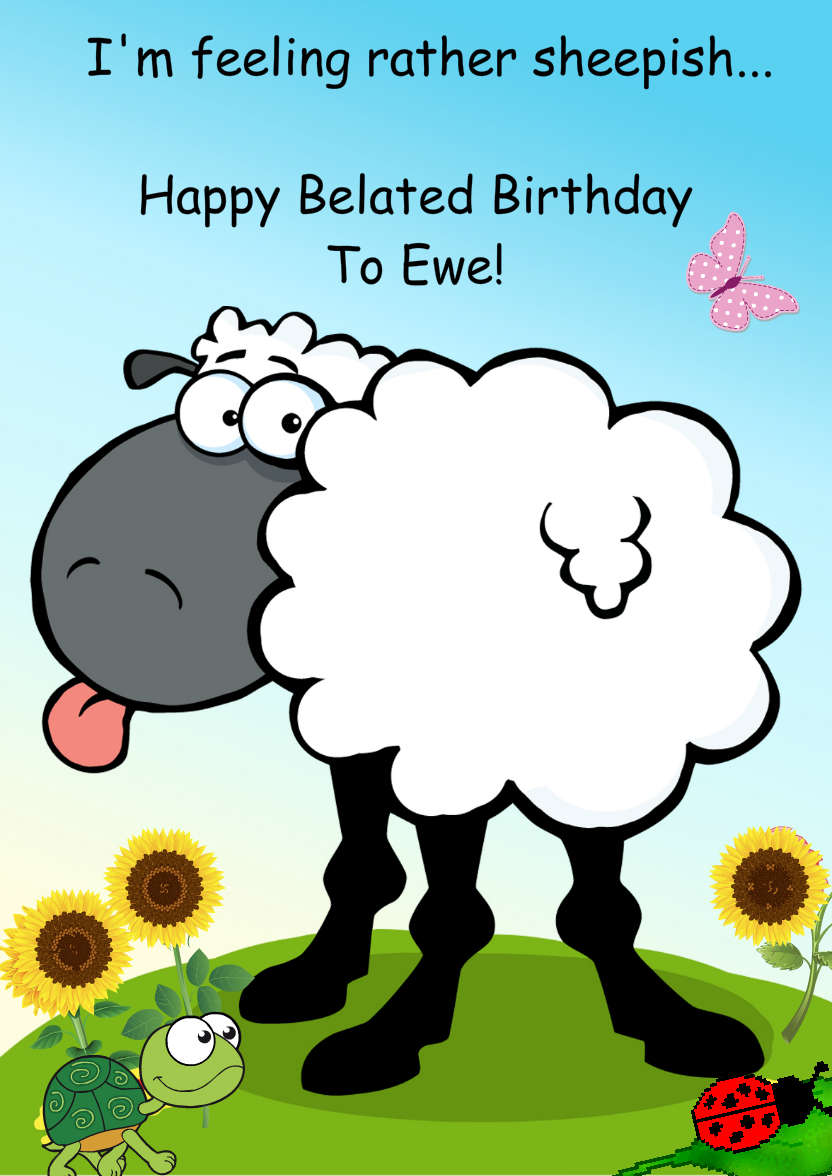 Feeling Sheepish Belated Birthday Card - card made with Crafty Bob's Card Creator