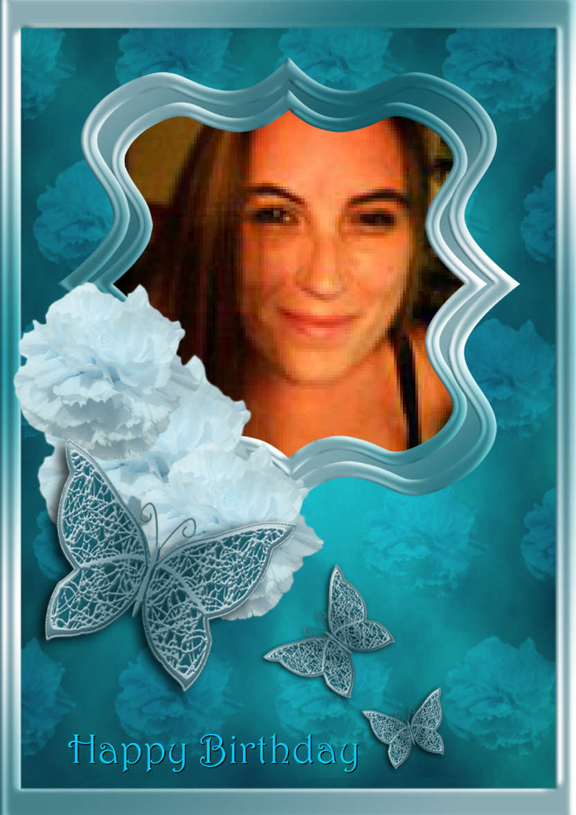 Teal Carnations and Butterflies - card made with Crafty Bob's Card Creator