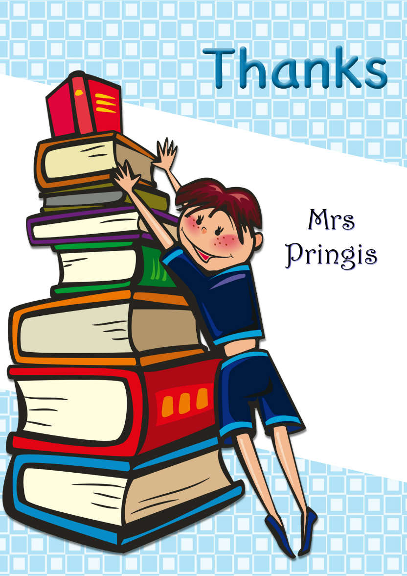 Boy with Books Thank You Teacher Card - card made with Crafty Bob's Card Creator