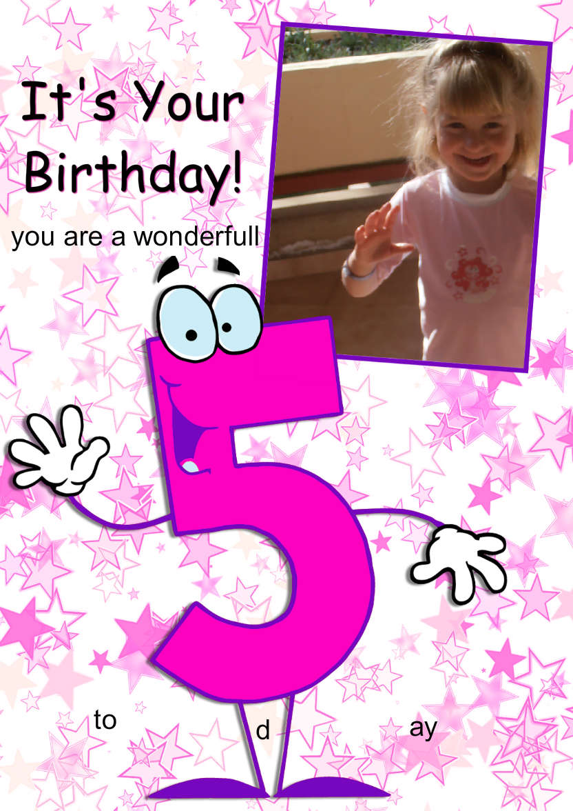 Waving Age Five Girls Card - card made with Crafty Bob's Card Creator