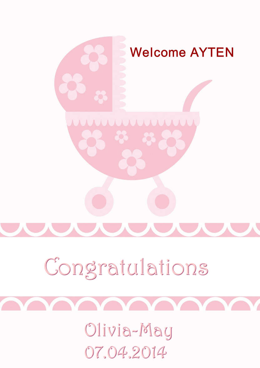 New Baby Girl Pram Card Front - card made with Crafty Bob's Card Creator