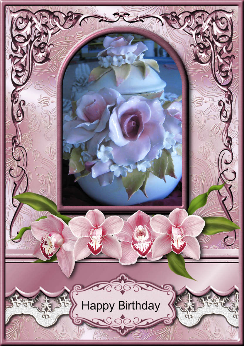 Pink Orchids Arched Frame Card - card made with Crafty Bob's Card Creator