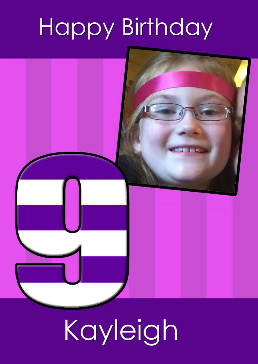 Age 9 Stripes Birthday Girl - card made with Crafty Bob's Card Creator