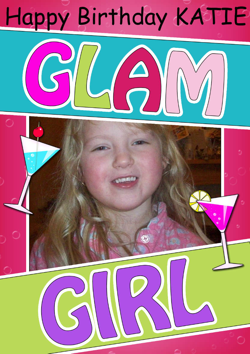 Glam Girl Cocktails Birthday Photo Upload Card - card made with Crafty Bob's Card Creator