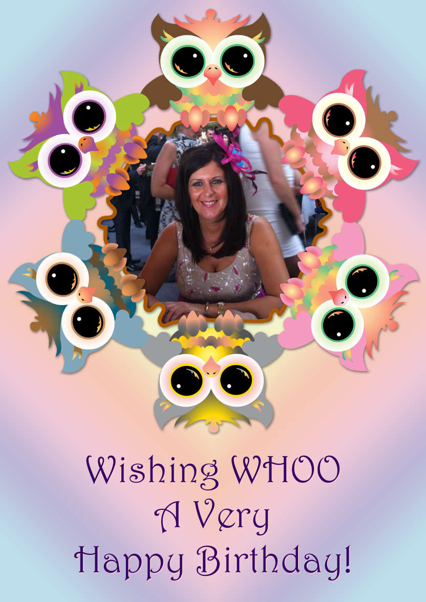 Cute Owl Frame Photo Card - card made with Crafty Bob's Card Creator