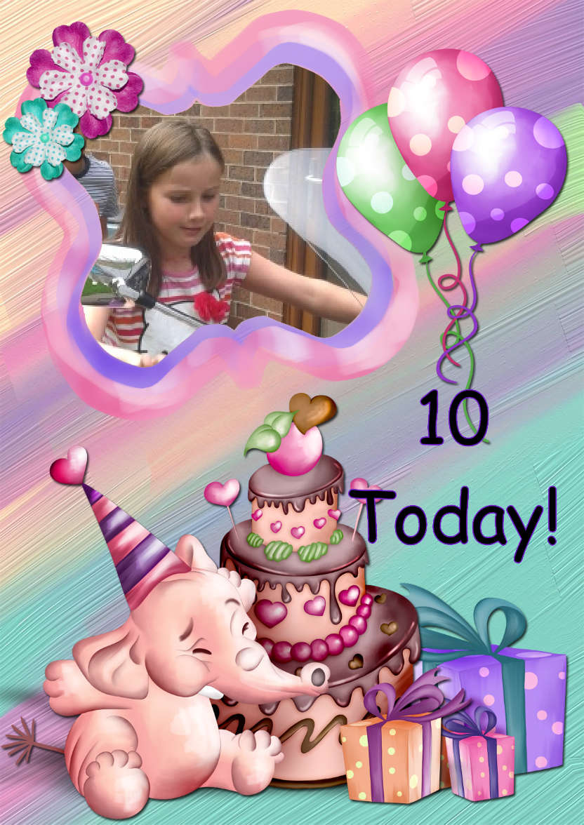 Elephant Birthday -  Girl's Age Aperture Card - card made with Crafty Bob's Card Creator