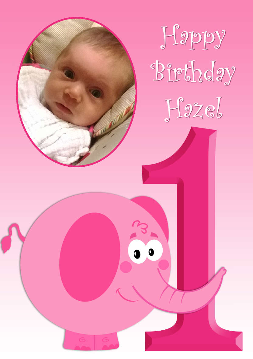 Elephant Age One Card Girl - card made with Crafty Bob's Card Creator