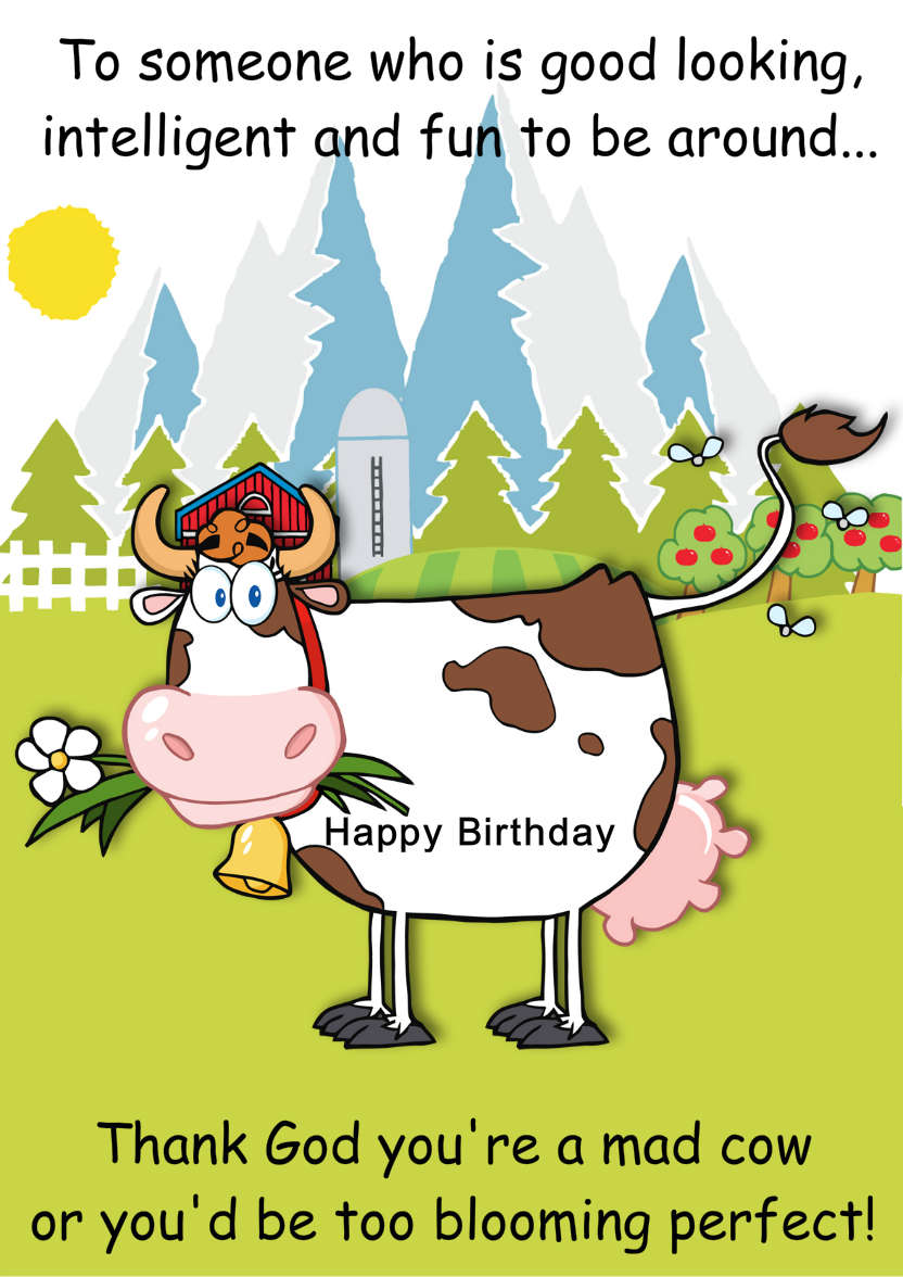 Mad Cow Humorous Card Front - card made with Crafty Bob's Card Creator