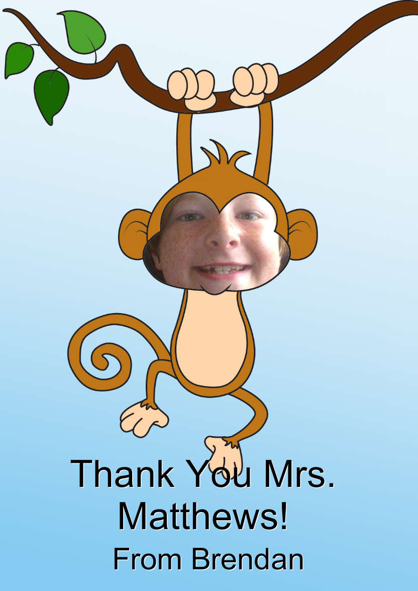 Little Monkey Aperture Card - card made with Crafty Bob's Card Creator