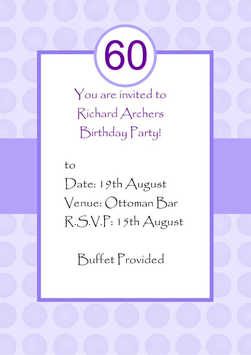 Purple Party Invitation - card made with Crafty Bob's Card Creator