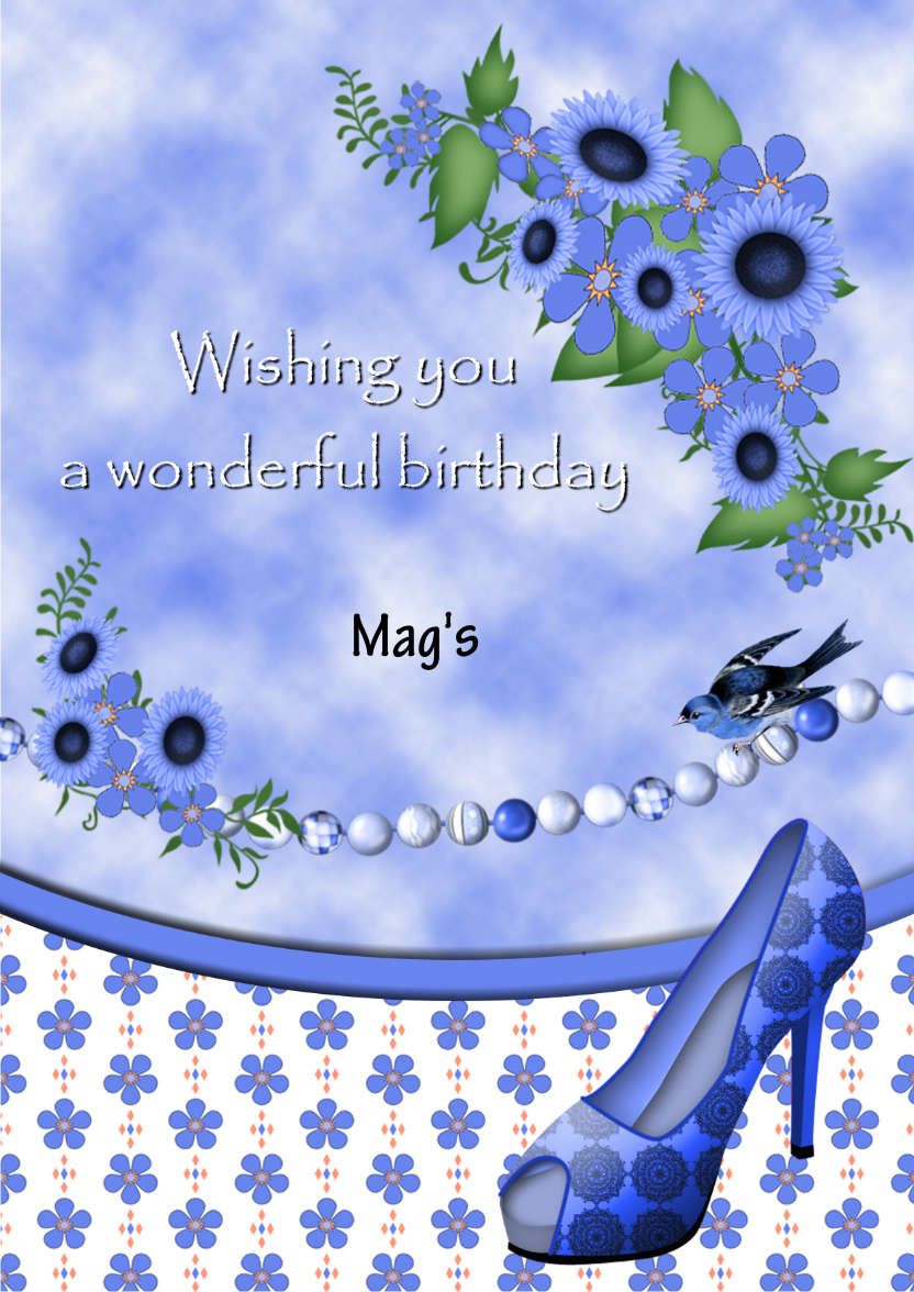 Blue Flowers Birthday Card - card made with Crafty Bob's Card Creator