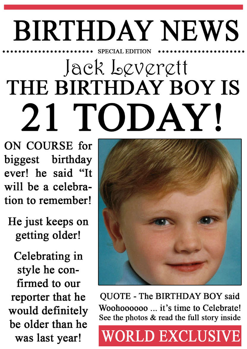 21 Today Birthday News Photo Upload Card - card made with Crafty Bob's Card Creator