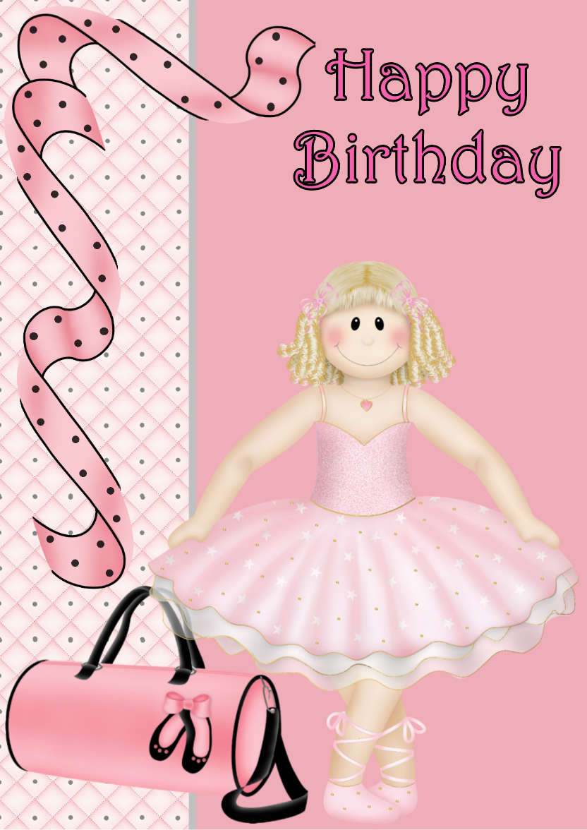 Ballet Birthday Blonde Card Front - card made with Crafty Bob's Card Creator