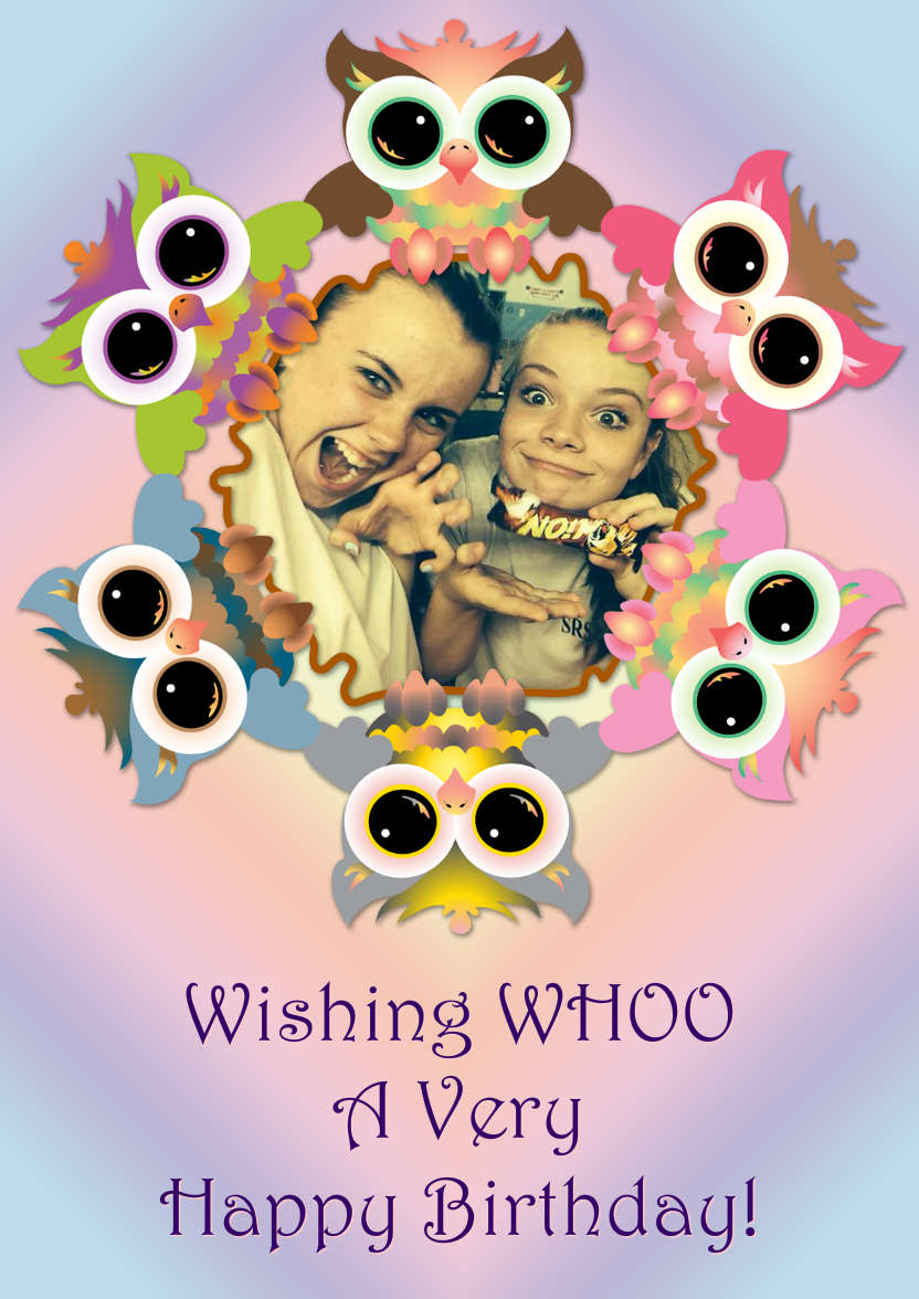 Cute Owl Frame Photo Card - card made with Crafty Bob's Card Creator