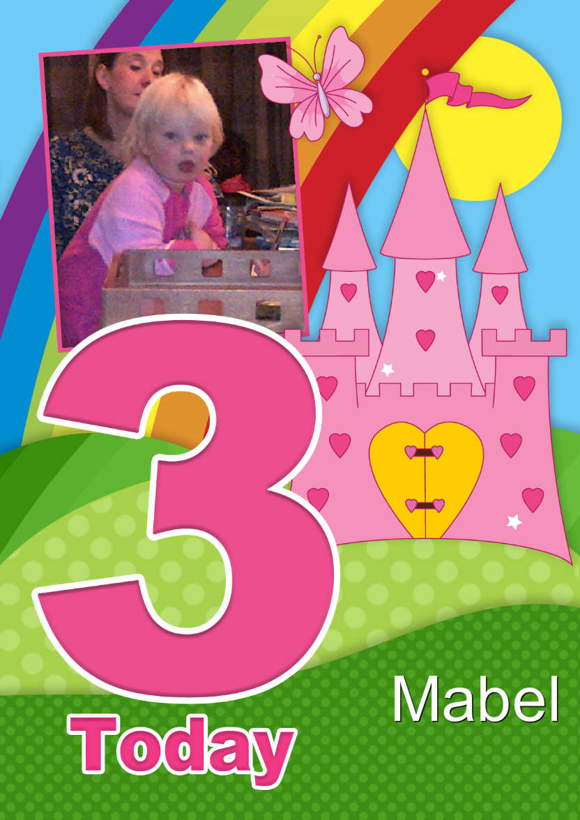 Rainbow Princess Age 3 Aperture Photo Card - card made with Crafty Bob's Card Creator