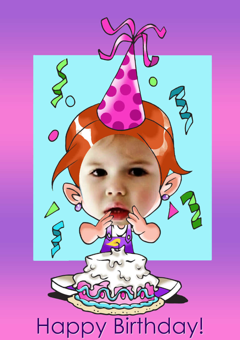 Birthday Girl Aperture Card Front - card made with Crafty Bob's Card Creator