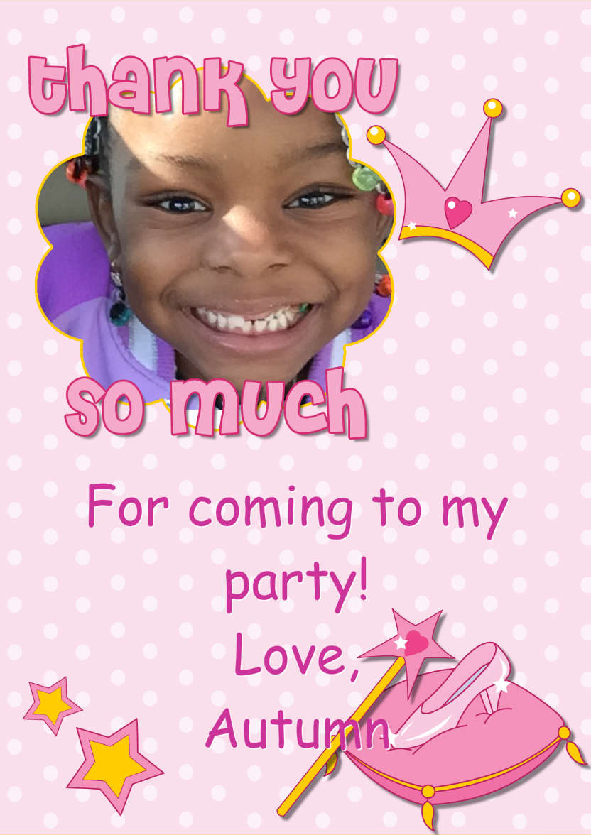 Thank You Princess Themed Aperture Card Front - card made with Crafty Bob's Card Creator