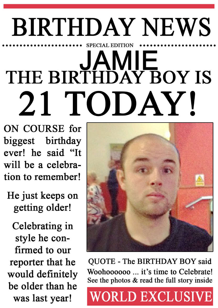 21 Today Birthday News Photo Upload Card - card made with Crafty Bob's Card Creator