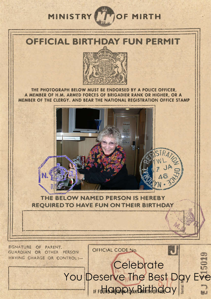 Birthday Fun Permit - card made with Crafty Bob's Card Creator